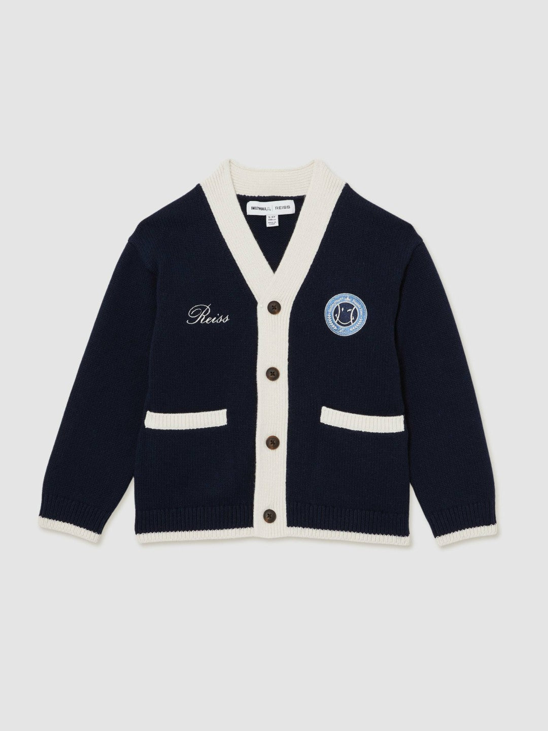 9-12 yrs SmileyWorld Logo Cardigan Unisex Fit in Off White
