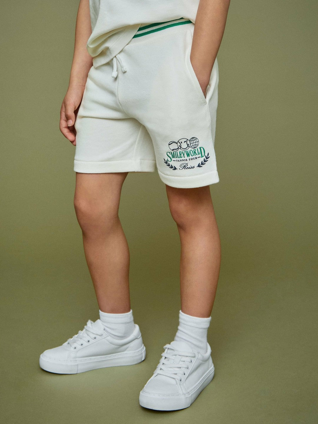 3-9 yrs SmileyWorld Drawstring Shorts Unisex Fit in White