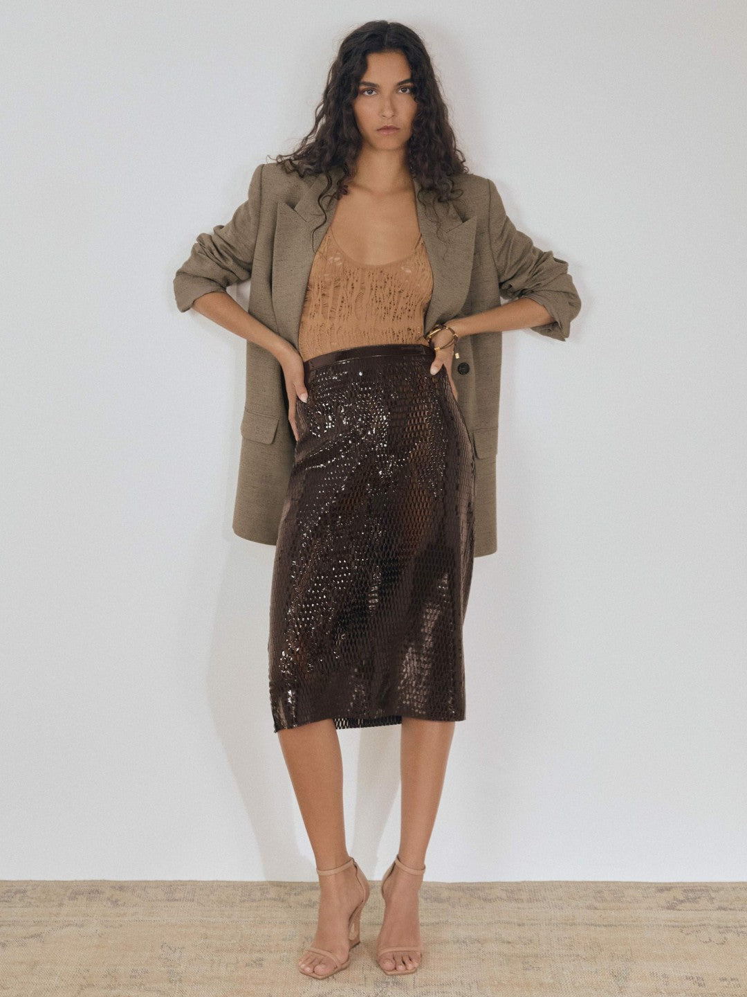 Atelier Laser-Cut Pencil Skirt in Chocolate