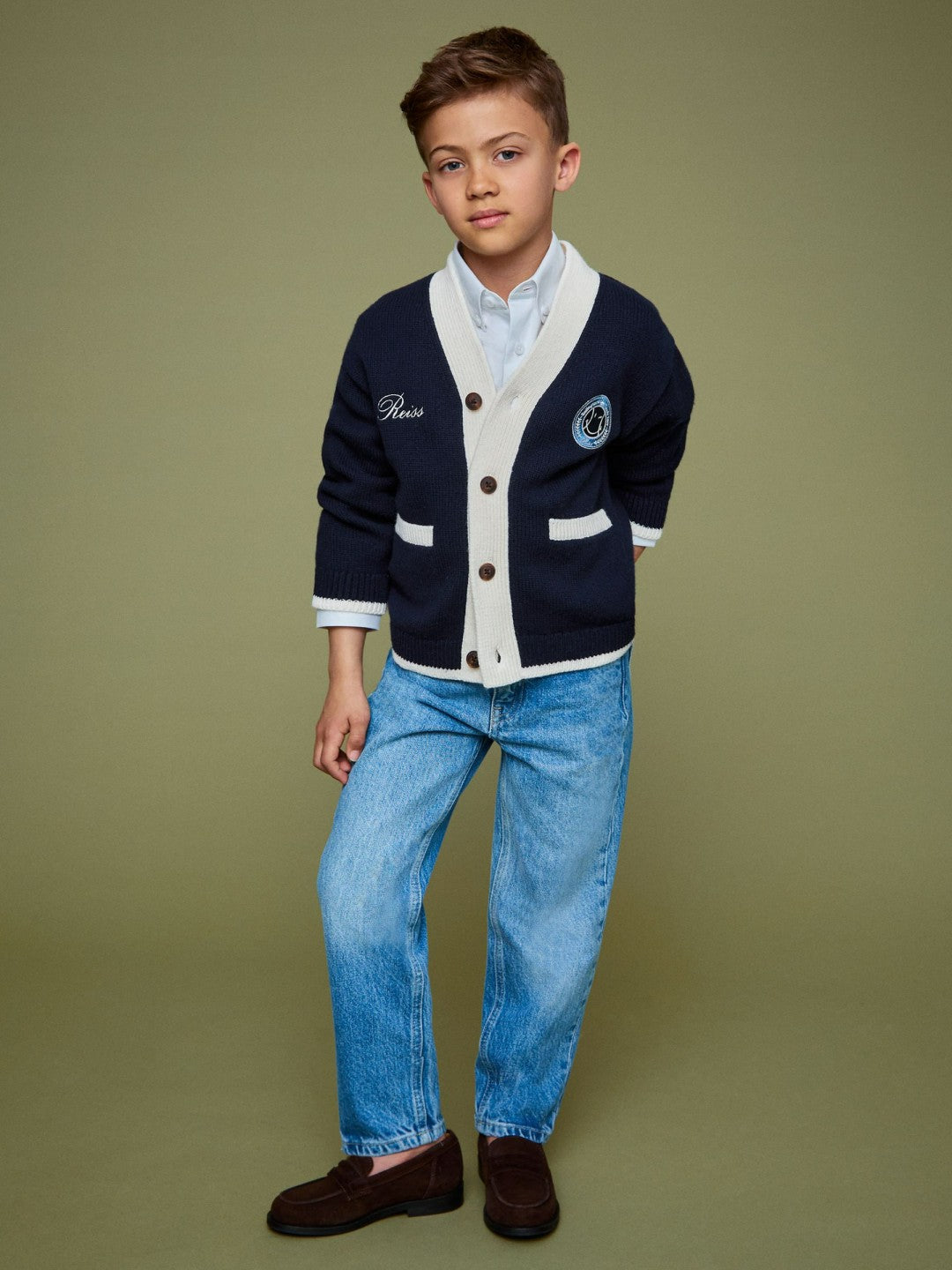 13-14 yrs SmileyWorld Logo Cardigan Unisex Fit in Off White
