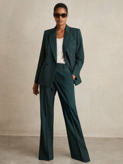 Wool-Blend Wide-Leg Suit Trousers in Green