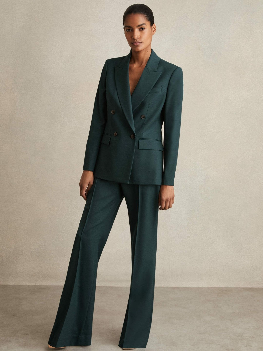Wool-Blend Wide-Leg Suit Trousers in Green