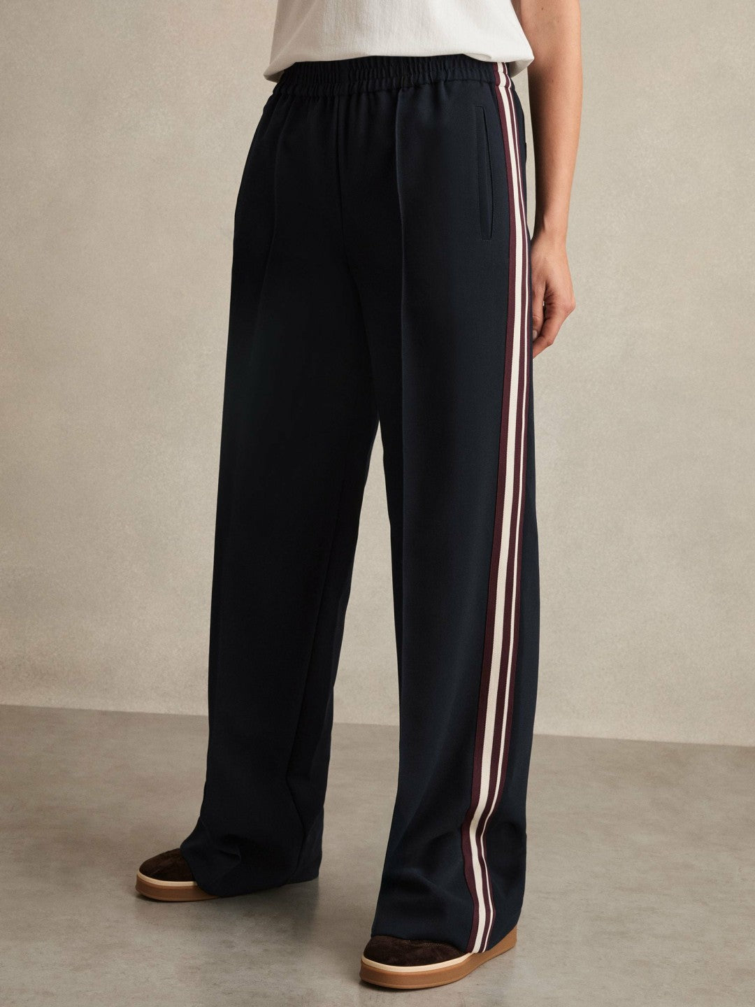 Petite Side-Stripe Wide-Leg Trousers in Navy