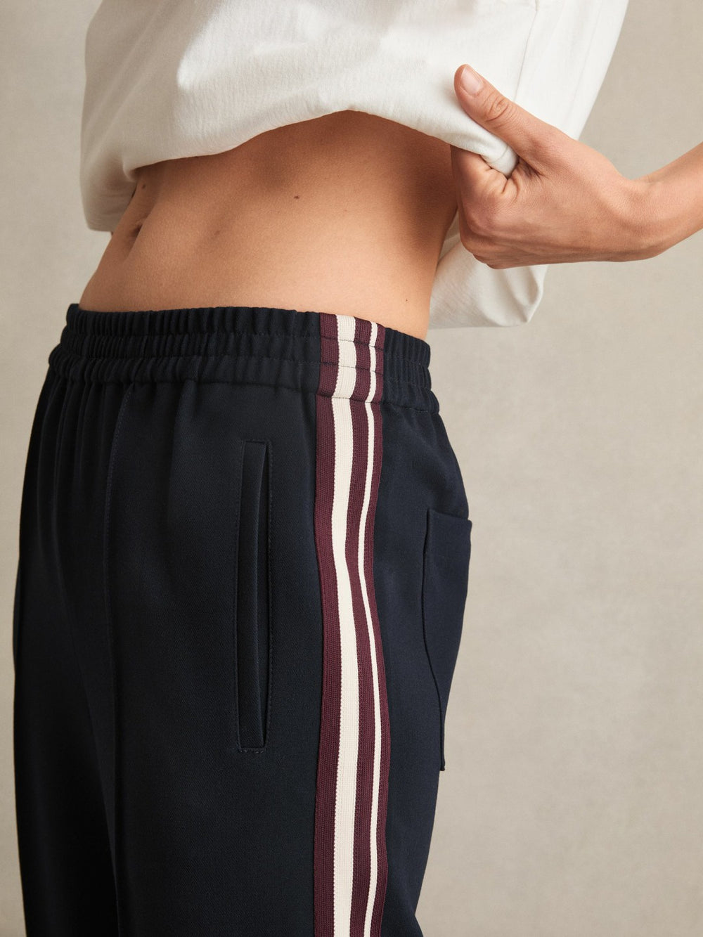 Side-Stripe Wide-Leg Trousers in Navy