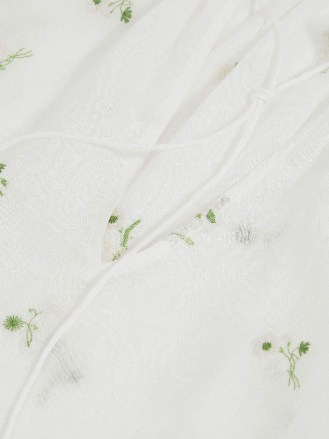 Floral-Embroidered Tie-Neck Blouse Ramie-Lyocell in Ivory