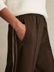 Petite Side-Stripe Wide-Leg Trousers in Chocolate Brown
