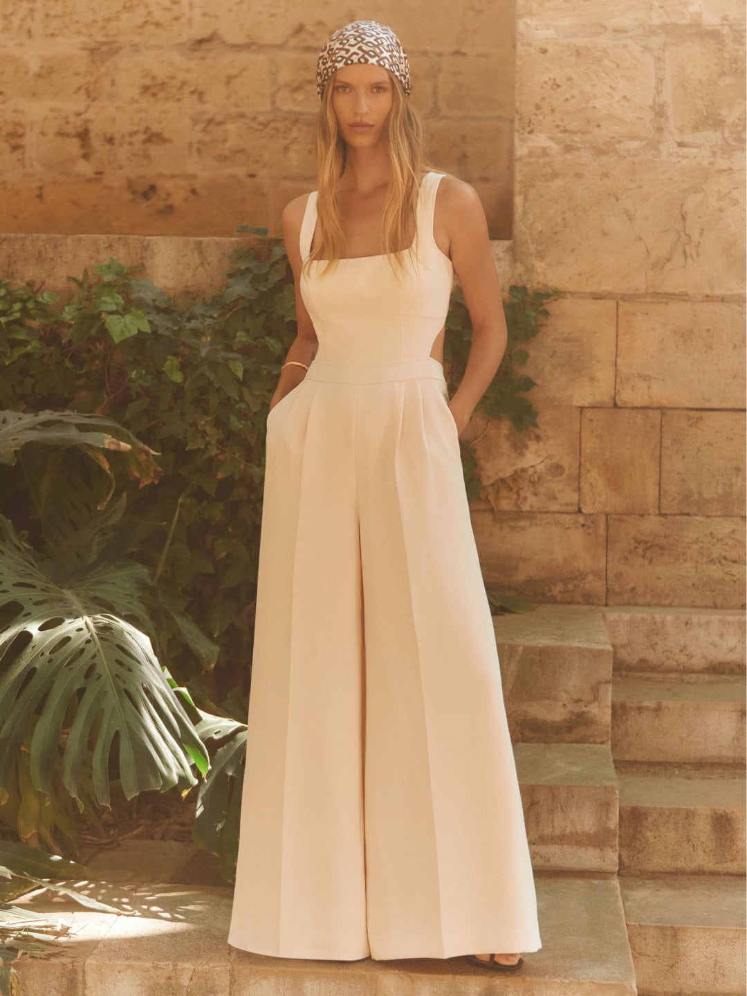 Wide-Leg Cut-Out Jumpsuit in Pale Pink