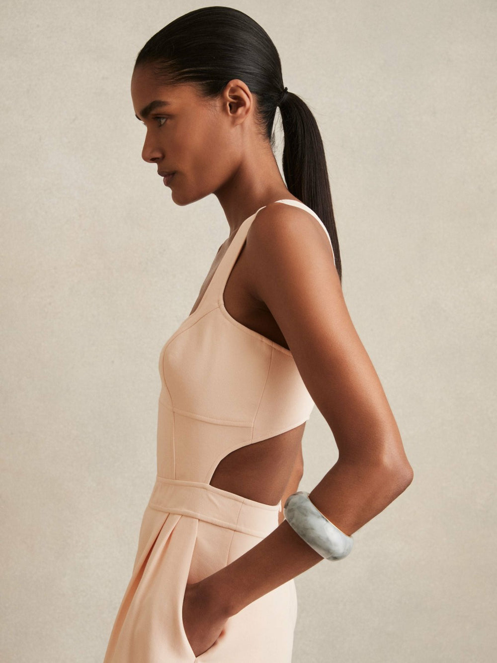 Wide-Leg Cut-Out Jumpsuit in Pale Pink