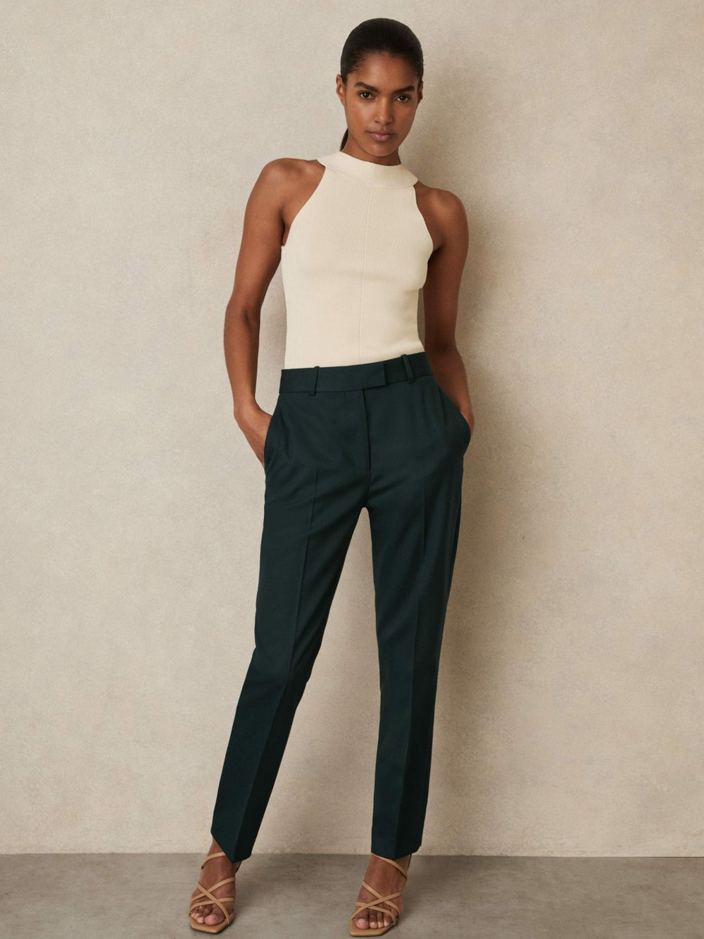 Petite Wool-Blend Slim-Fit Suit Trousers in Green
