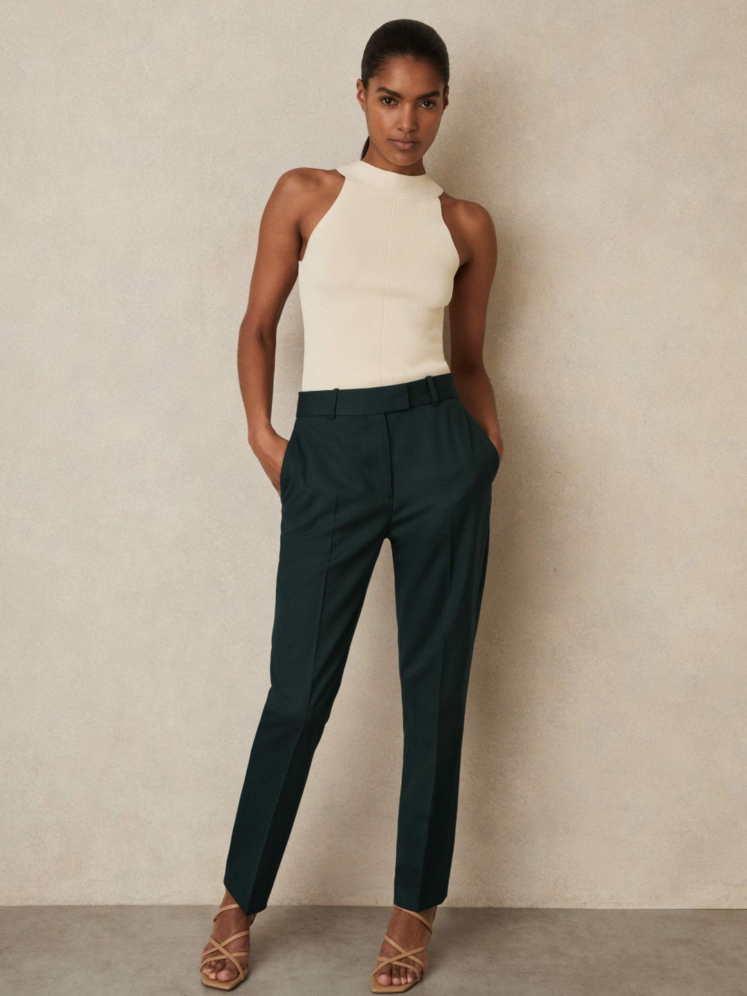 Petite Wool-Blend Slim-Fit Suit Trousers in Green