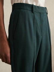 Petite Wool-Blend Wide-Leg Suit Trousers in Green