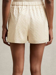 Laser Cut Drawstring Shorts in White
