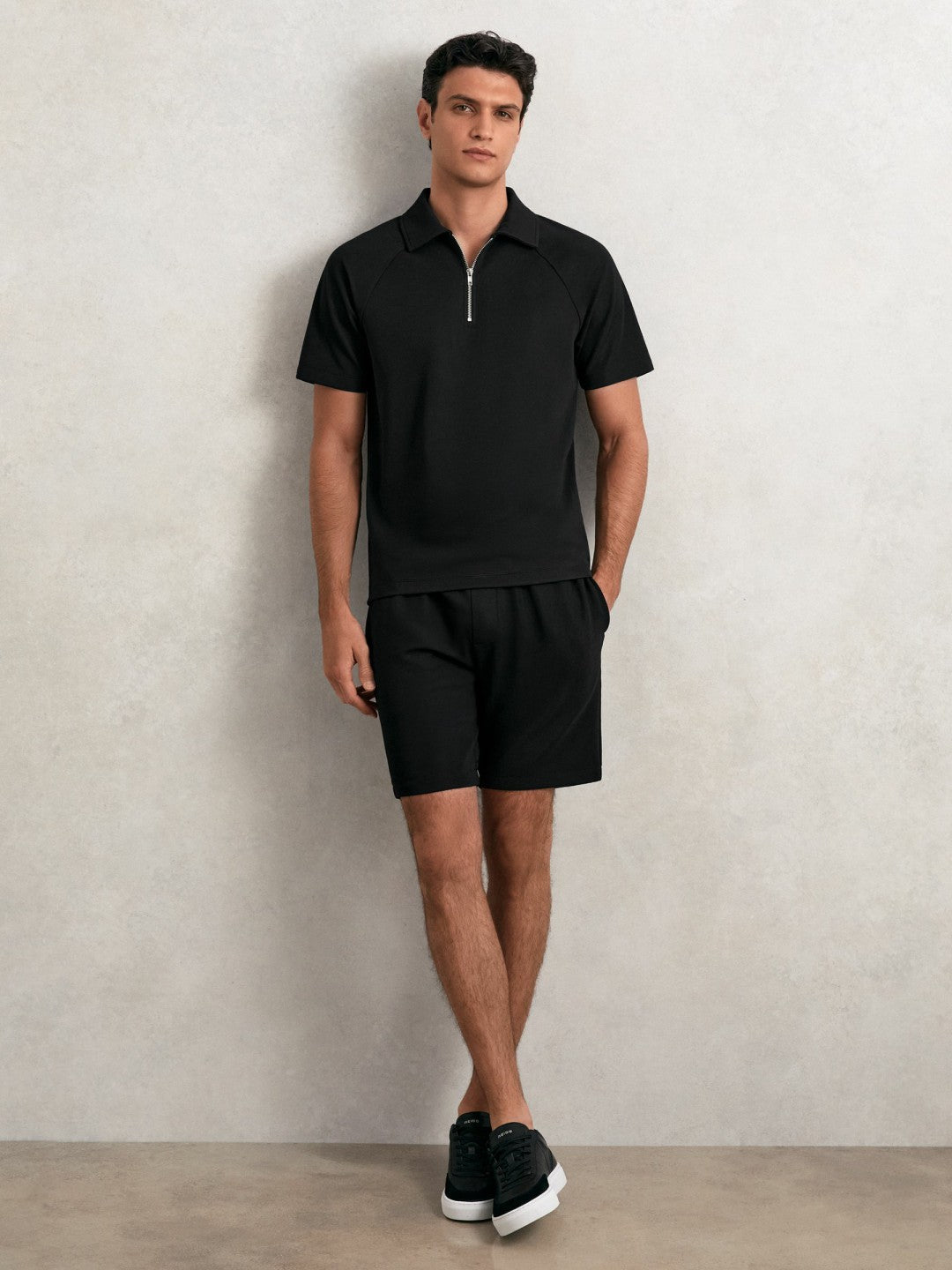Bonded-Leather Low-Top Trainers in Black