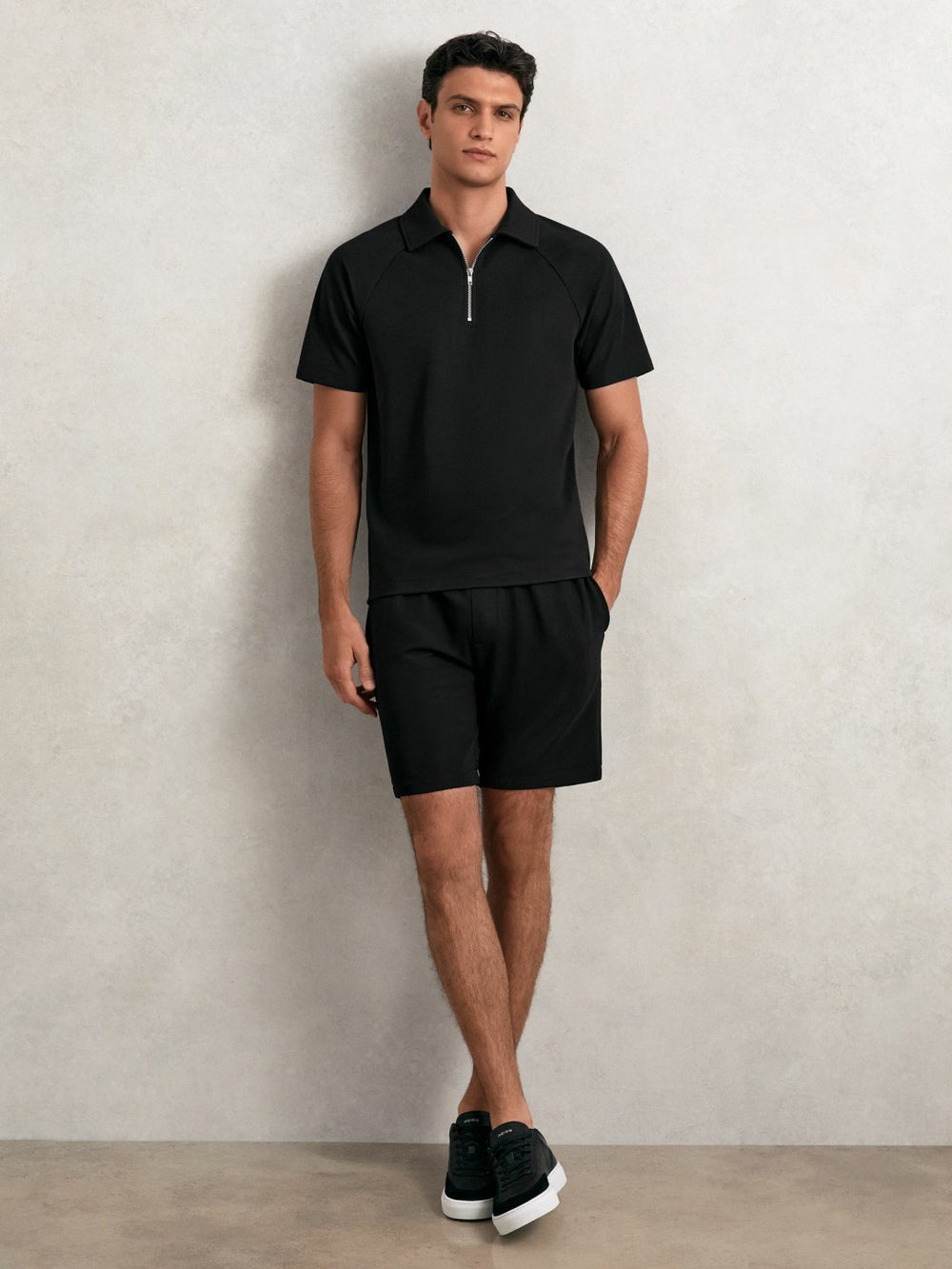 Bonded-Leather Low-Top Trainers in Black