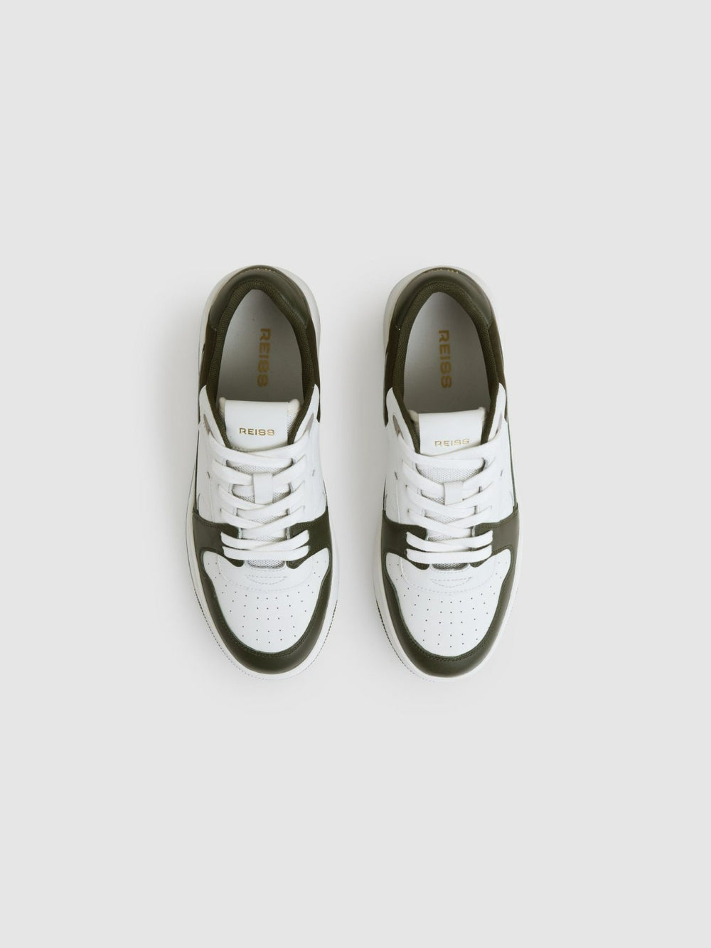 Leather Panelled Trainers in Khaki/White