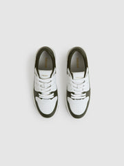 Leather Panelled Trainers in Khaki/White