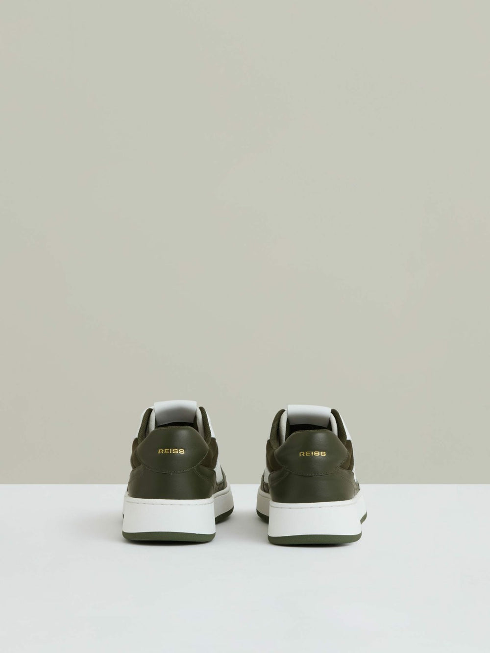 Leather Panelled Trainers in Khaki/White