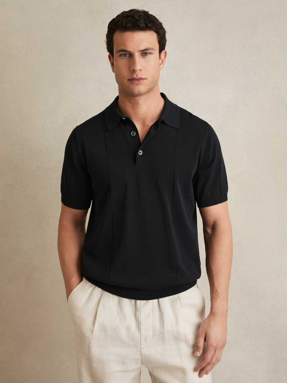 Cotton-Silk Polo Shirt in Navy