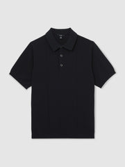 Cotton-Silk Polo Shirt in Navy