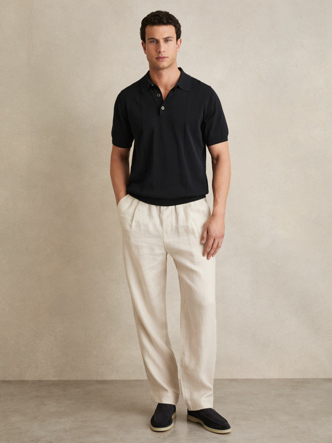 Cotton-Silk Polo Shirt in Navy