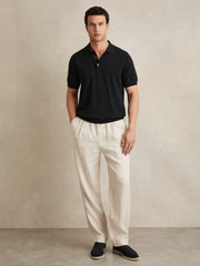 Cotton-Silk Polo Shirt in Navy