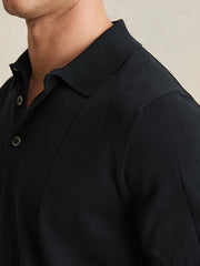 Cotton-Silk Polo Shirt in Navy