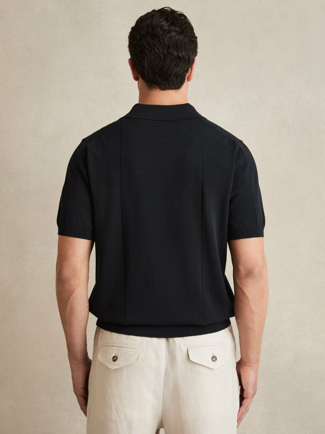 Cotton-Silk Polo Shirt in Navy