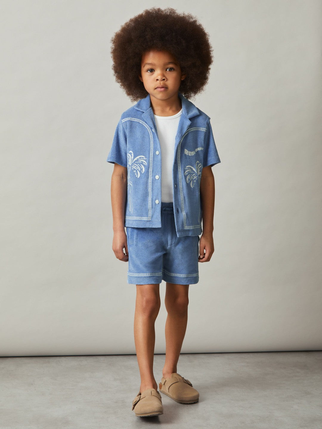 13-14 yrs Towelling Brand-Embroidered Shorts in Airforce Blue