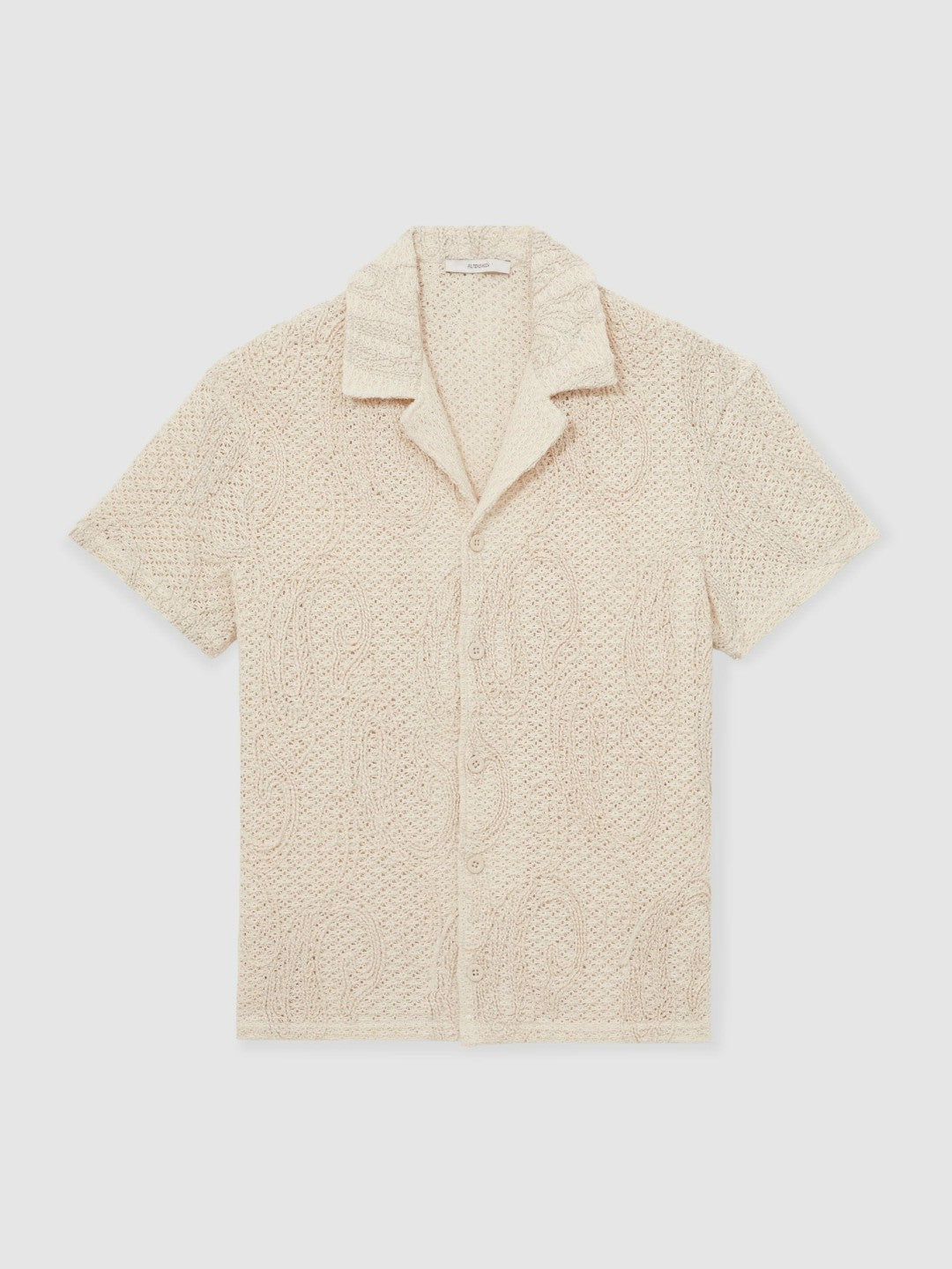 Cotton-Blend Embroidered Crochet Shirt in Oatmeal