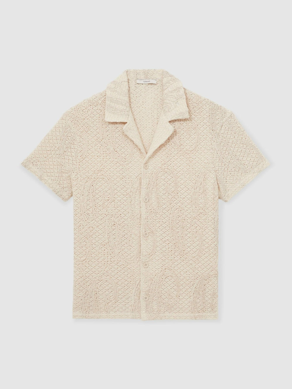Cotton-Blend Embroidered Crochet Shirt in Oatmeal