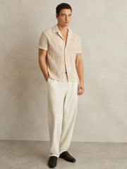 Cotton-Blend Embroidered Crochet Shirt in Oatmeal
