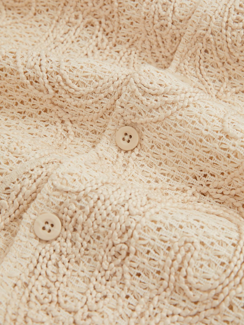 Cotton-Blend Embroidered Crochet Shirt in Oatmeal