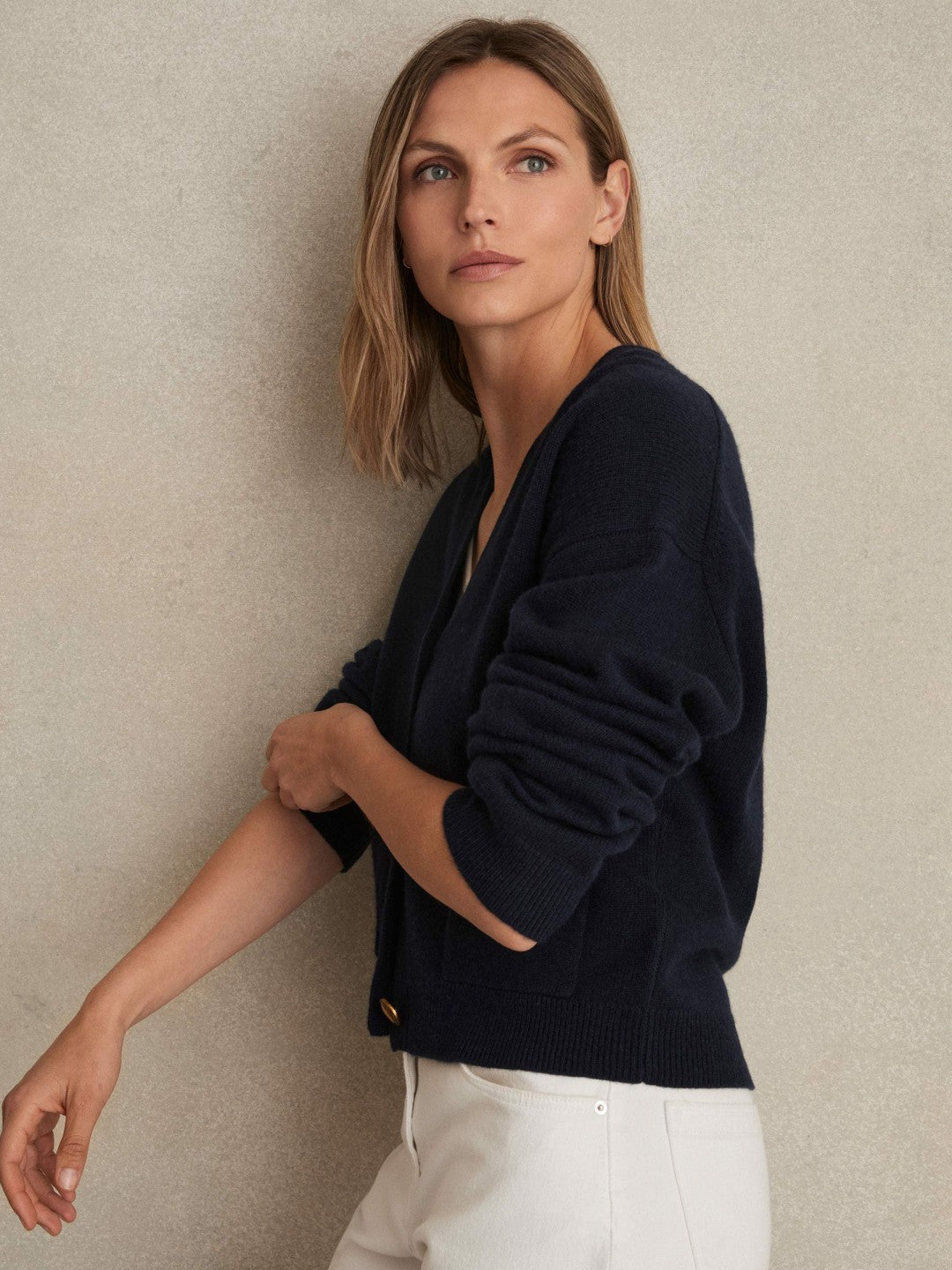 Wool-Cashmere Button Cardigan in Navy
