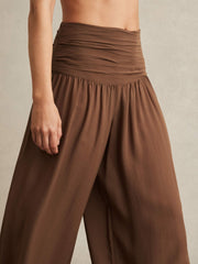Lyocell Blend Wide Leg Trousers in Brown