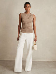 Stretch-Modal Ruched Vest in Mocha Brown