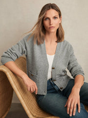 Wool-Cashmere Button Cardigan in Silver Grey
