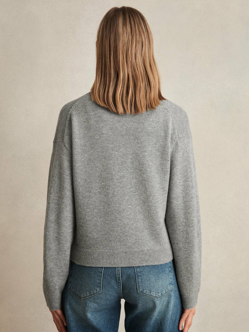 Wool-Cashmere Button Cardigan in Silver Grey