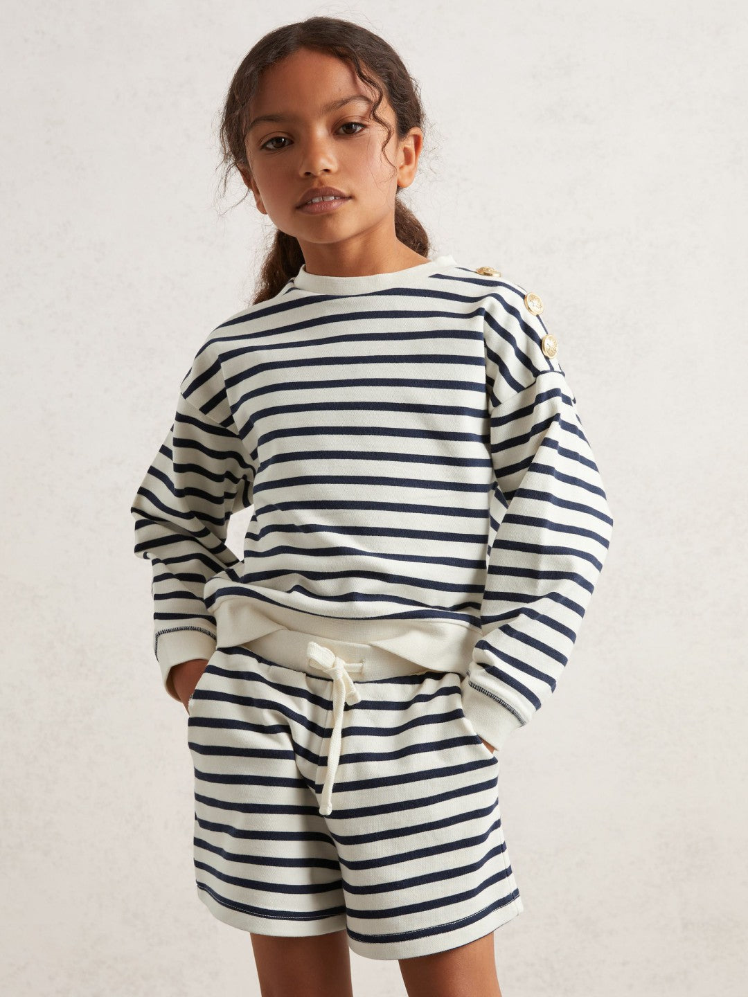 3-9 yrs Stripe Sweatshirt and Shorts Set Cotton-Blend in Navy/Ivory