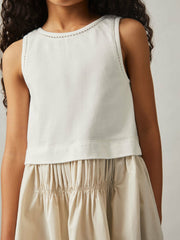 9-13 yrs Cotton Layered Sleeveless Midi Dress in Neutral