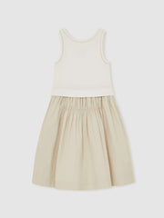 9-13 yrs Cotton Layered Sleeveless Midi Dress in Neutral