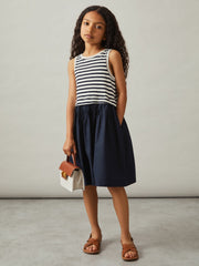 3-9 yrs Cotton Layered Sleeveless Midi Dress in Navy