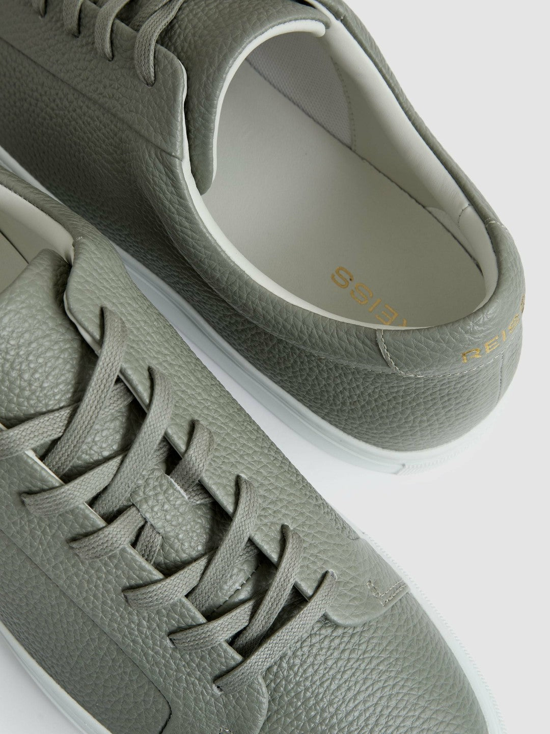 Tumbled-Leather Low-Top Trainers in Mint Green