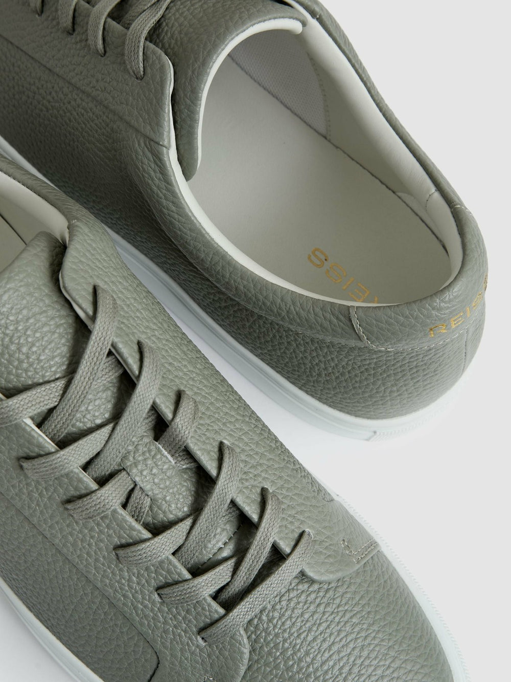 Tumbled-Leather Low-Top Trainers in Mint Green