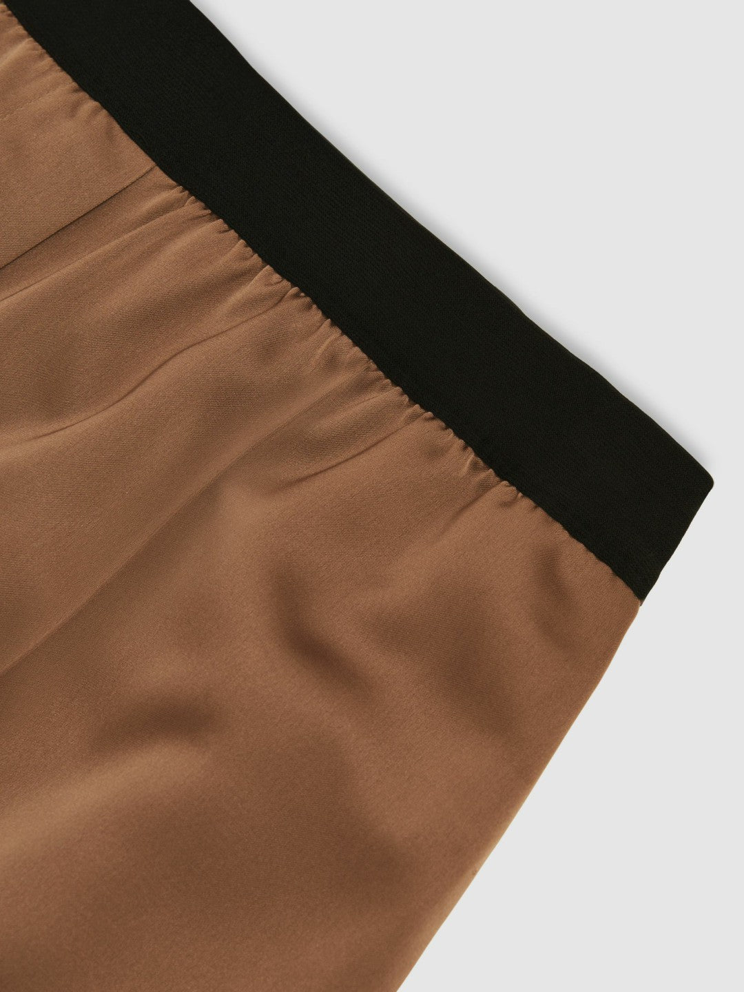 Petite Satin Wide Leg Elastic Waist Trousers in Taupe Neutral