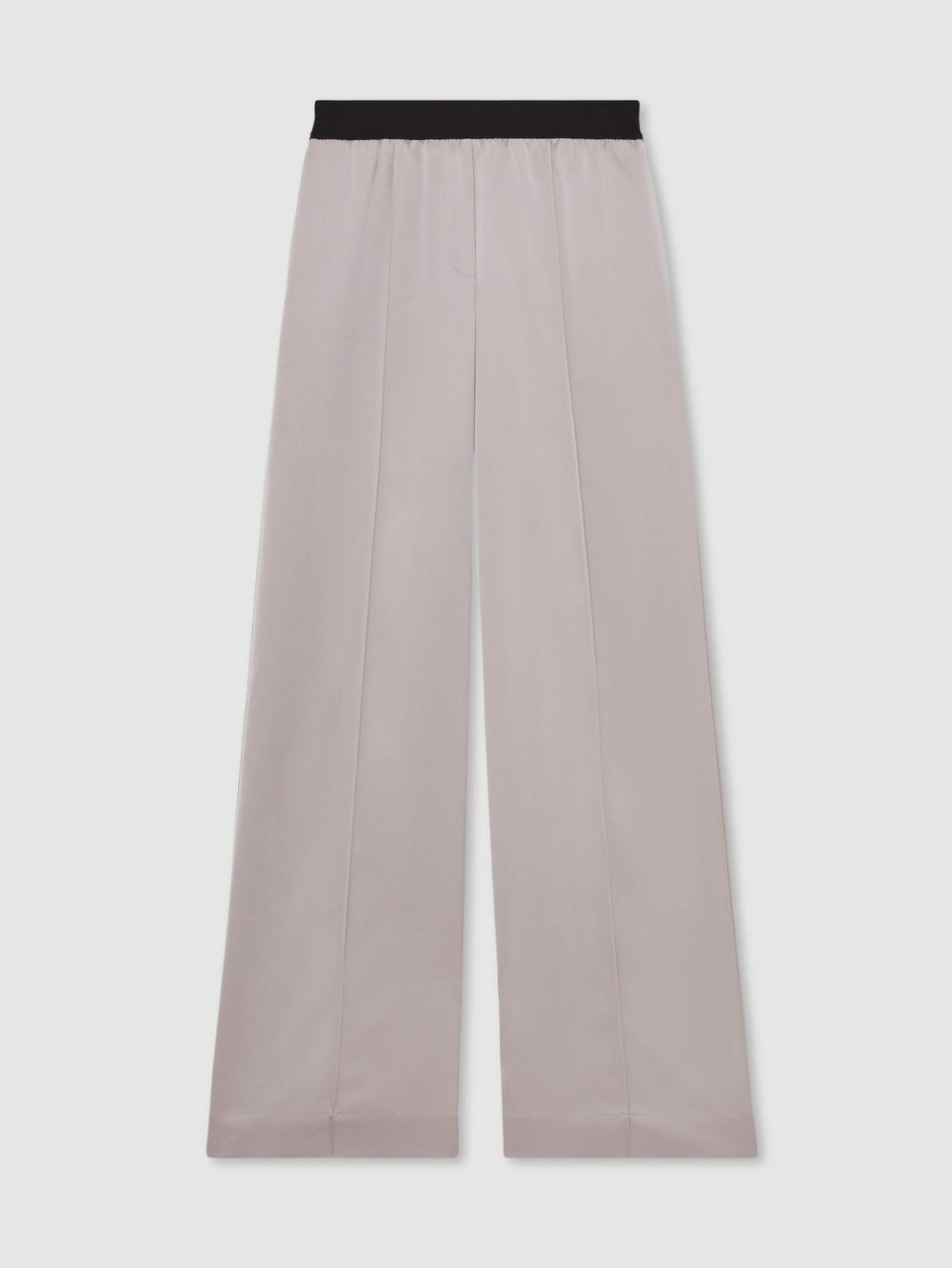 Petite Satin Wide Leg Elastic Waist Trousers in Grey