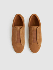 Suede Slip-On Elasticated Trainers in Tan Brown