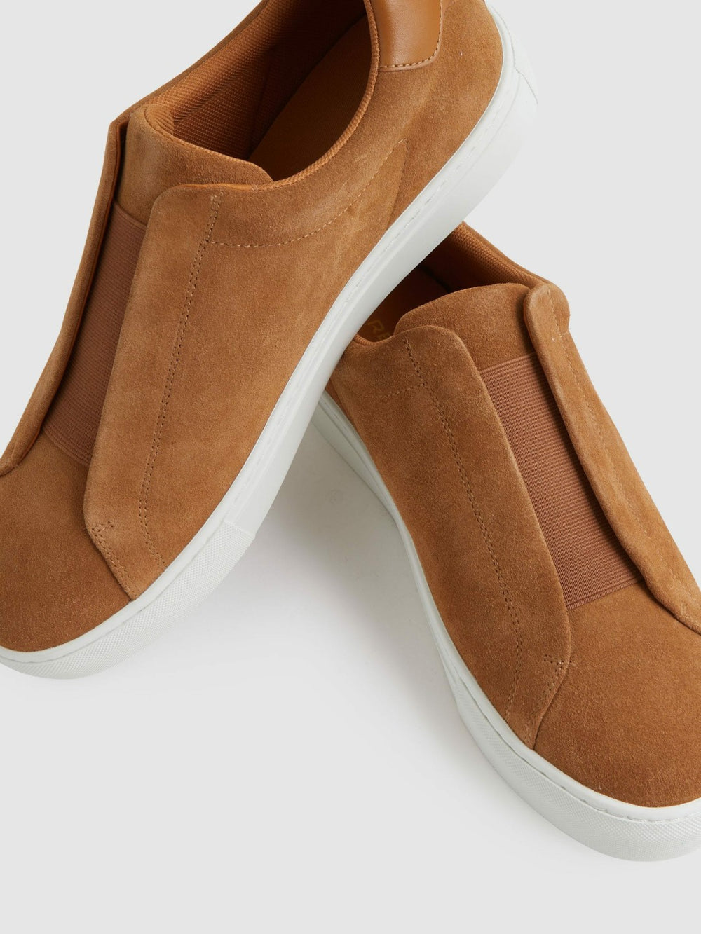 Suede Slip-On Elasticated Trainers in Tan Brown