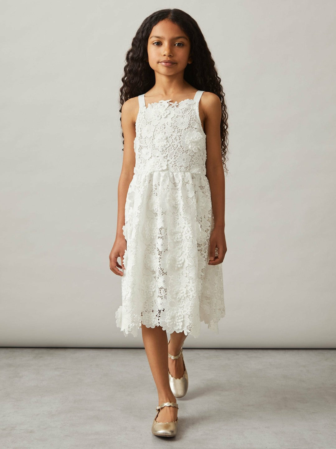 4-9 yrs Guipure-Lace Midi Dress in Ivory