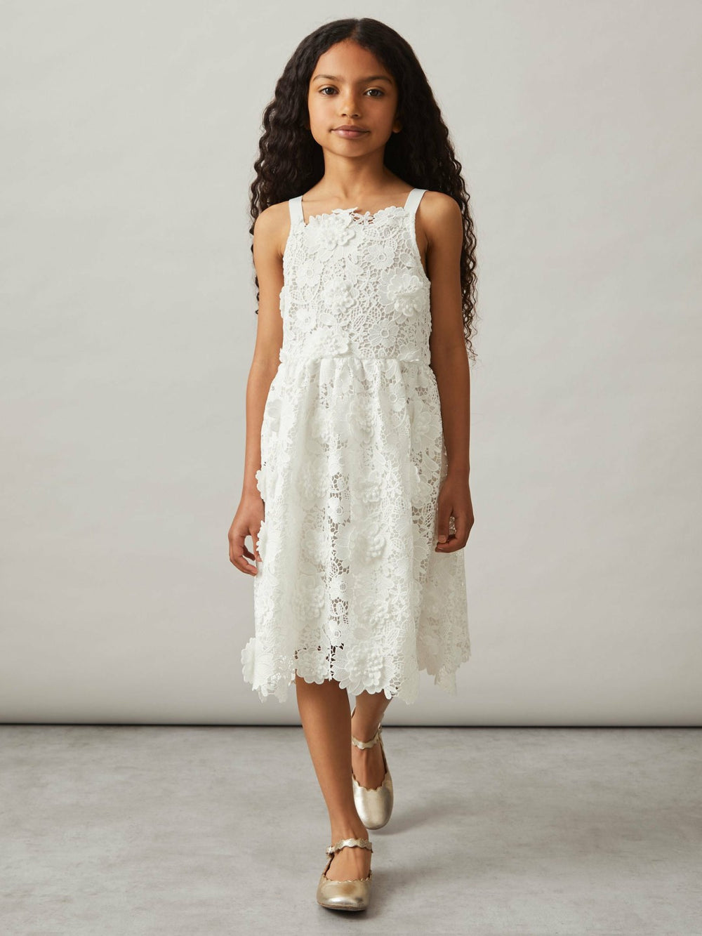 4-9 yrs Guipure-Lace Midi Dress in Ivory