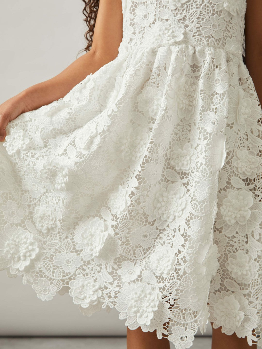 4-9 yrs Guipure-Lace Midi Dress in Ivory